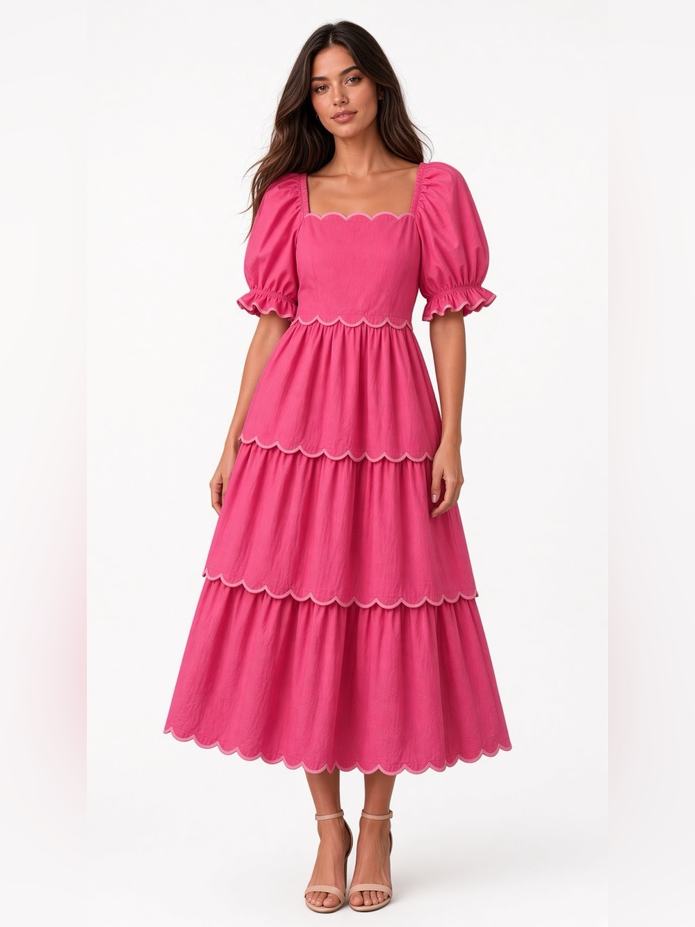 English FactoryScallop Tiered Dress Pink Medium NWT